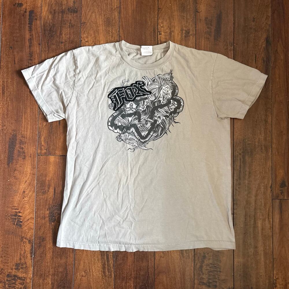Y2K Skater Fox Racing Graphic T Shirt Mens L Gray 2000s Grunge Streetwear Emo